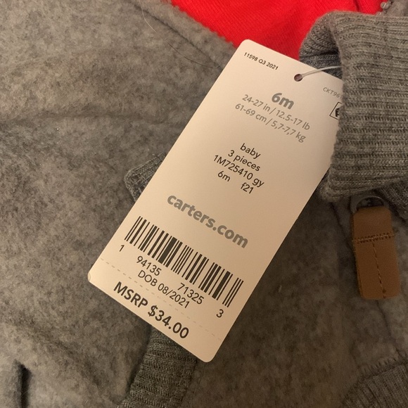 Carters 3 Piece Buffalo Plaid Christmas Bodysuit Fleece Zip Hoodie & Pants NEW - Picture 7 of 7